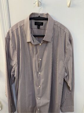 Banana Republic Men's Slim Stripe Dress Shirt - Brown & White